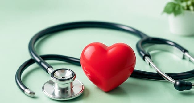 Stetoscopio accanto a un cuore rosso