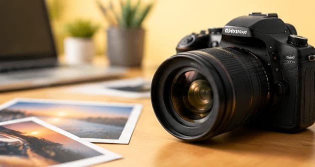Macchina fotografica su un tavolo