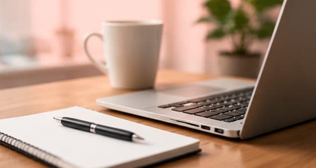 Computer portatile e quaderno su una scrivania