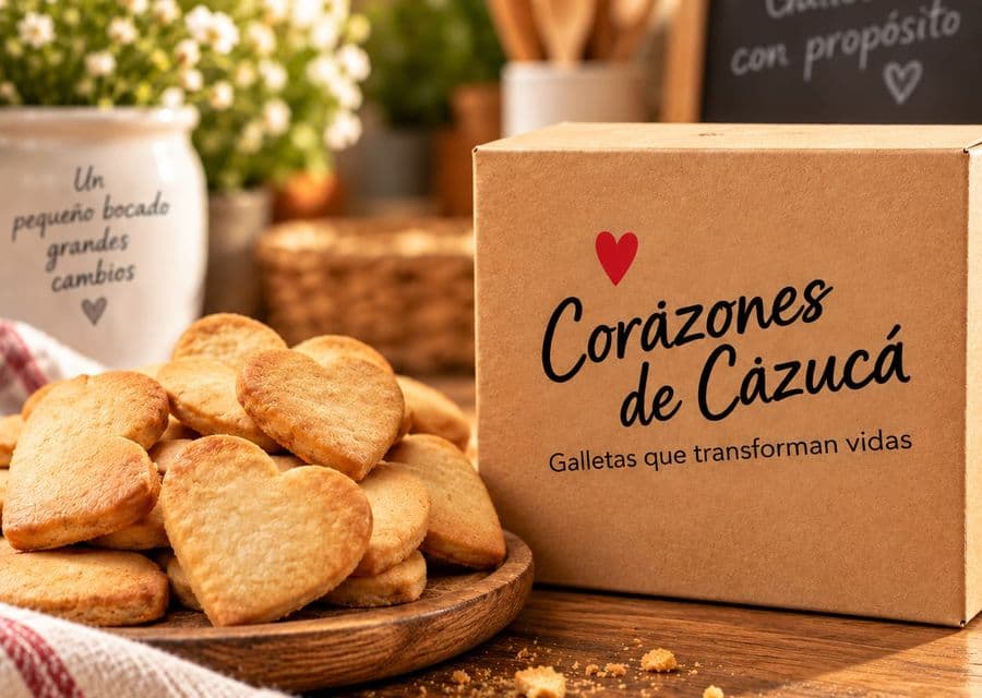 Caja de Corazones de Cazucá junto a un plato de galletas en forma de corazón