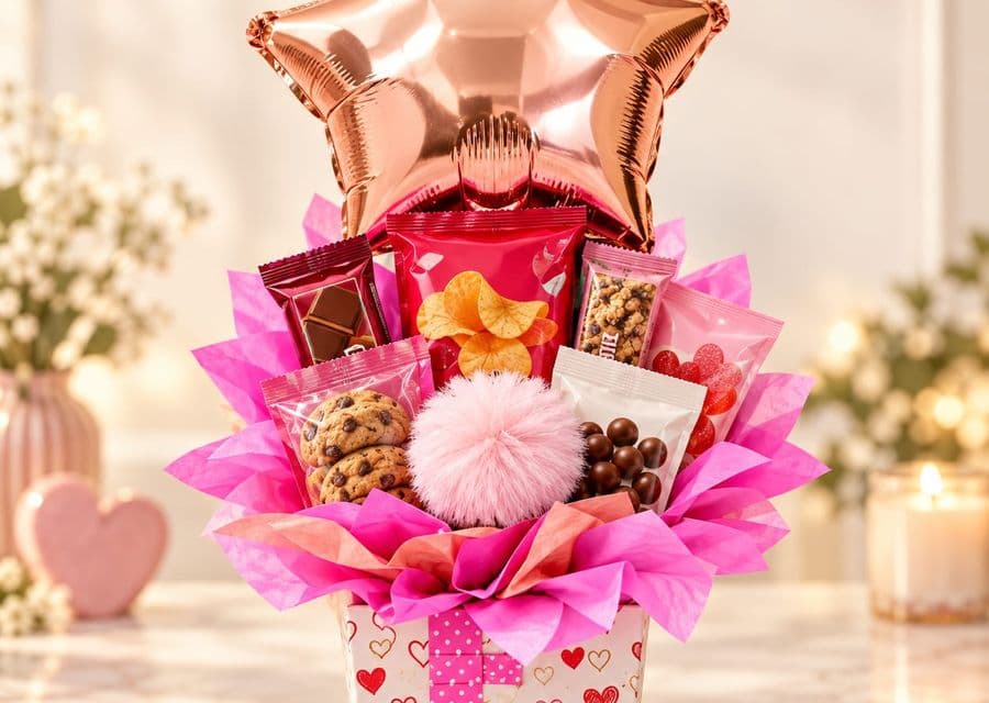 Cesto piccolo con dolci e un palloncino a forma di stella