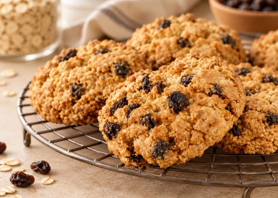 Biscotti di avena e uvetta su una griglia