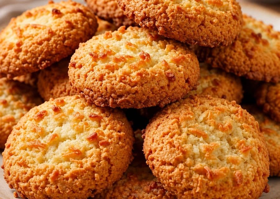 Biscotti al cocco impilati su un piatto