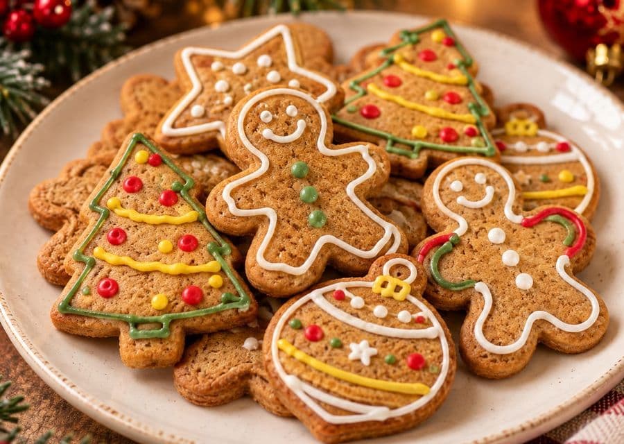 Biscotti allo zenzero decorati con motivi natalizi