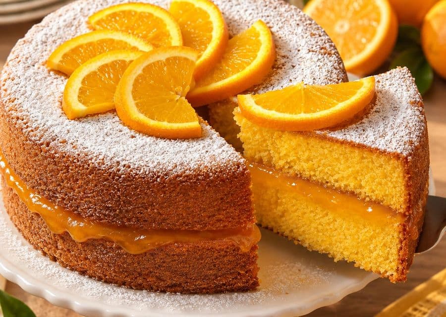 Torta all'arancia con fette d'arancia sopra